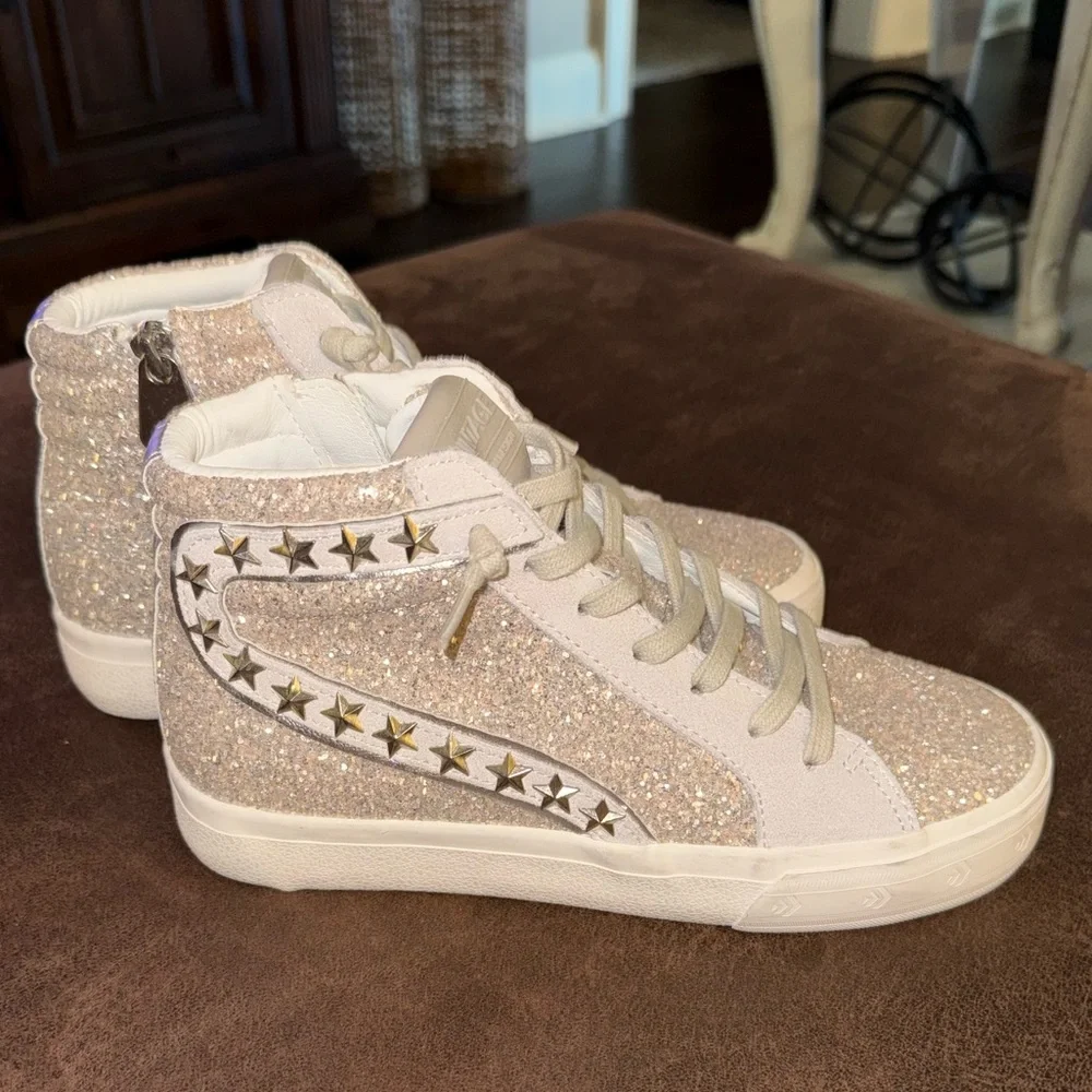 New Stylish Glitter Vintage Havana High-Top Sneakers - Picture 1 of 5